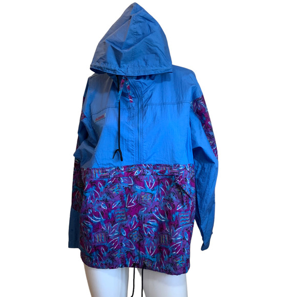Vintage 90's Columbia Blue Purple Nylon Popover Windbreaker Jacket sz M - Picture 1 of 7